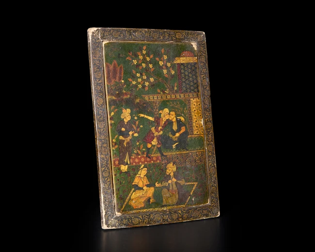 A rectangular lacquered papier-mache mirror case, Qajar Iran, late 19th/early 20th...