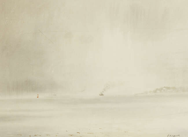 
	
		Roland Vivian Pitchforth RA ARWS,
		British 1895-1982-
		 
		Tugboat at Sea;
		 
		
