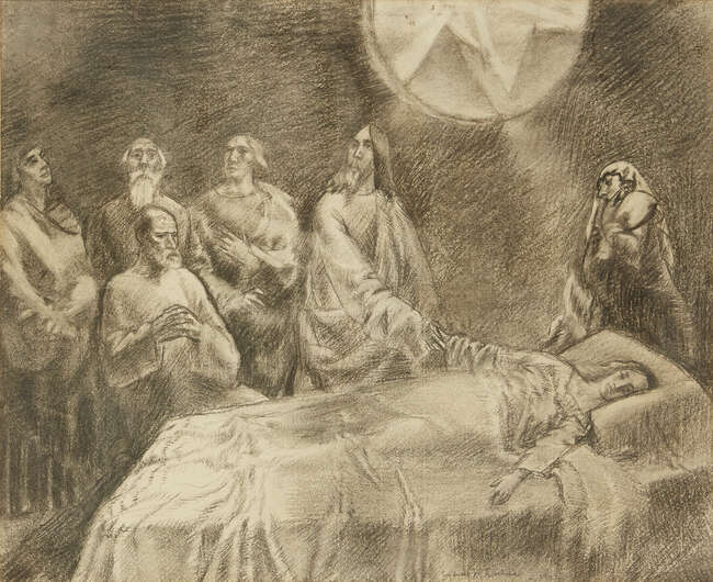 
	
		Sydney William Carline,
		British 1888-1929-
		 
		Jesus healing Jairus&#39;s...