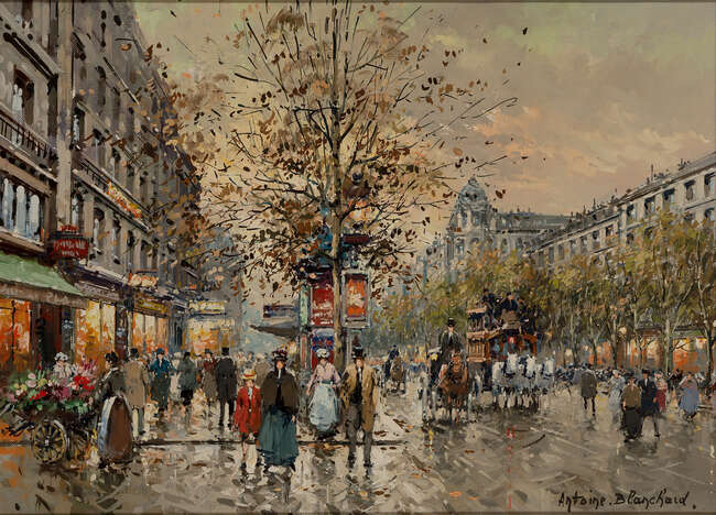 
	
		Antoine Blanchard, 
		French 1910 - 1988 - 
		 
		Les Grands Boulevards, Paris en 1900;...