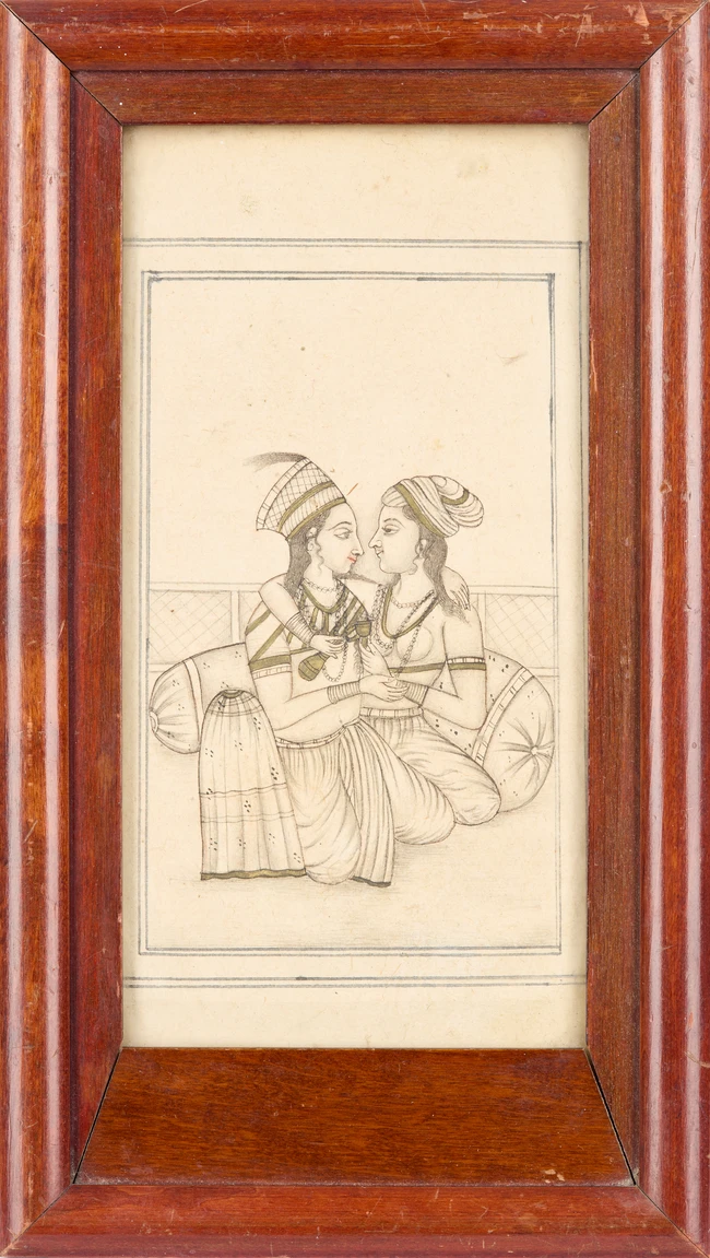 A preparatory sketch : two ladies embracing on a terrace, Probably Murshidabad, Provincial...