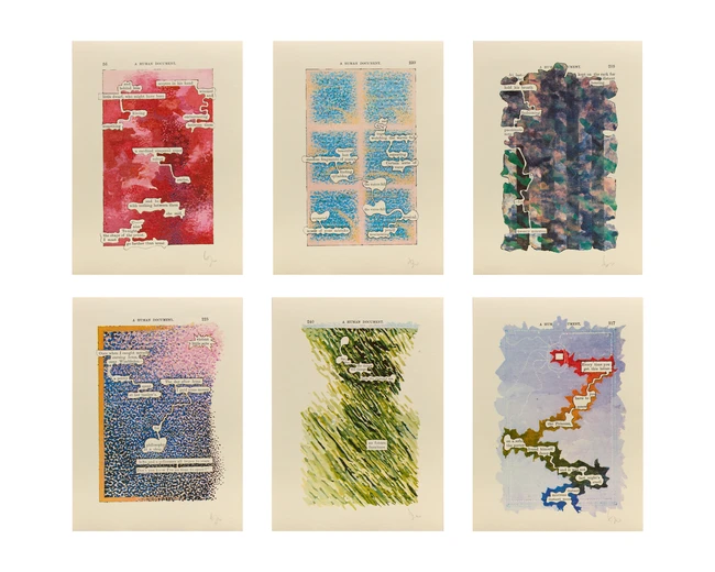 Tom Phillips CBE RA, British 1937-2022, A Humument, Vol IV, 1970; six offset lithographs in...