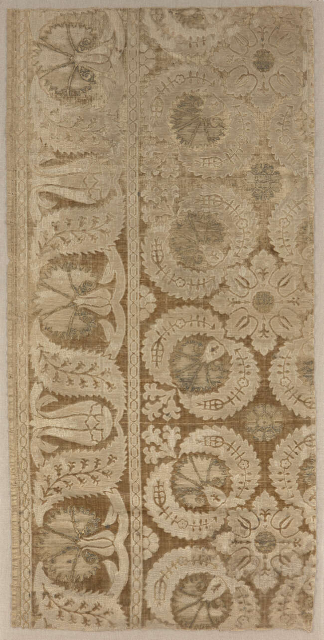
	
		A large Ottoman voided silk velvet and metal-thread panel, probably Bursa, Turkey, 17th...