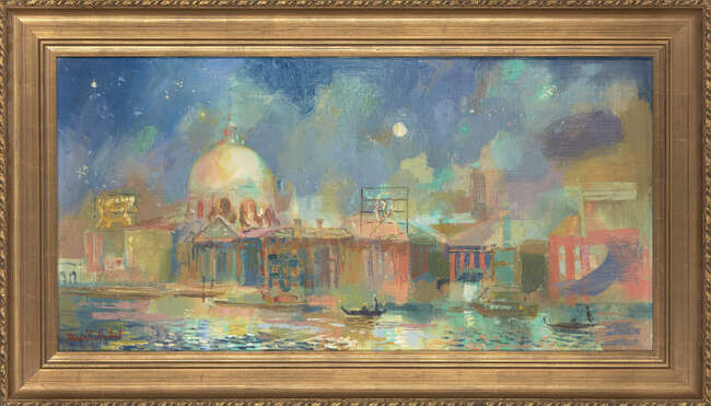 
	
		Basil Nubel ARCA, 
		British 1923-1981-
		 
		Evening of Fireworks;
		 
		oil on...