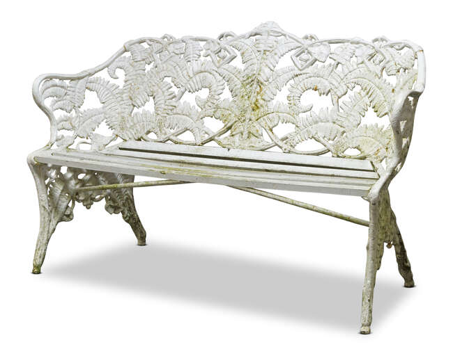 
	
		A Coalbrookdale &#39;fern and blackberry&#39; design style cast iron and white painted garden...