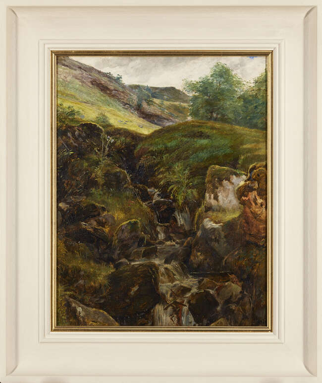 Colin Hunter, ARA RE RI ROI RSW, 
Scottish 1841-1904- 
Glen Scene; 
oil on board, signed on the...