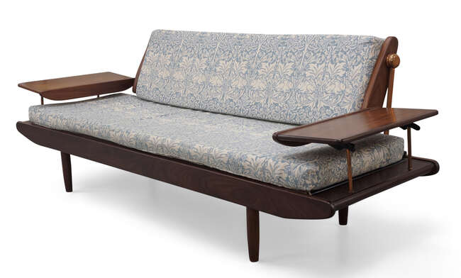 
	
		R.W Toothill, 
		 
		&#39;Wentworth&#39; sofa, circa 1960, 
		Afromosia, brass, lacquered...