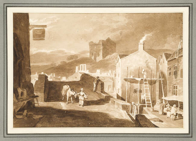 
	
		Thomas Tudor, 
		British 1785-1855- 
		 
		Welsh village scene & A view of Morpeth...