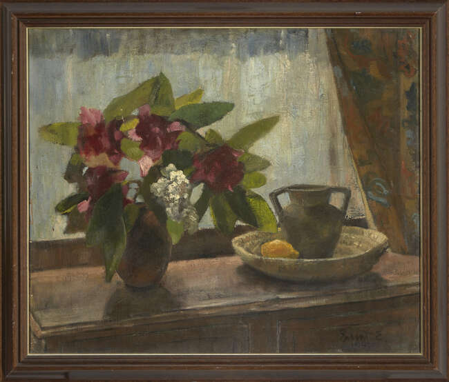 
	
		Ernst Eisenmayer, 
		Austrian/British 19202018 - 
		 
		Still life with flowers, jug...