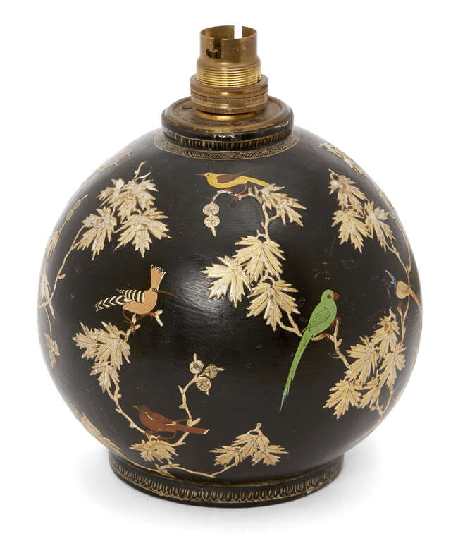 
	
		A papier mache table lamp base by Ganemede, Srinigar, India, late 19th century, of...