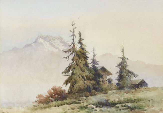 
	
		Angelos Giallinas,
		Greek 1857-1939- 
		 
		Mountain landscape;
		 
		watercolour,...