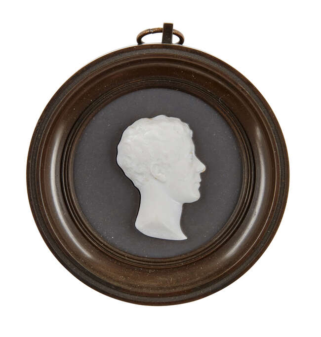 
	
		John Henning, Scottish, 1777-1851, a white paste portrait relief of James Maitland 8th...