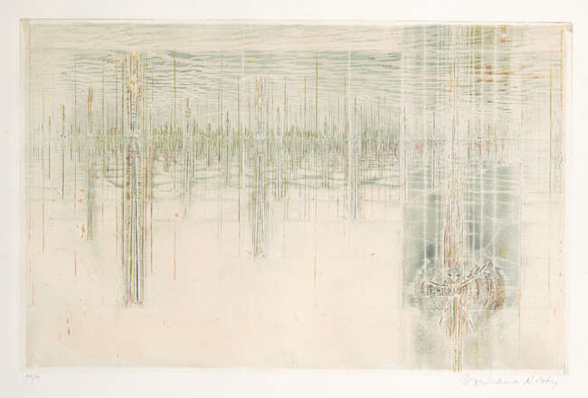 
	
		Krishna Reddy, 
		Indian 1925-2018-
		 
		Child descending, 1976;
		 
		etching in...