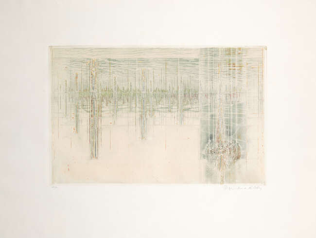 
	
		Krishna Reddy, 
		Indian 1925-2018-
		 
		Child descending, 1976;
		 
		etching in...