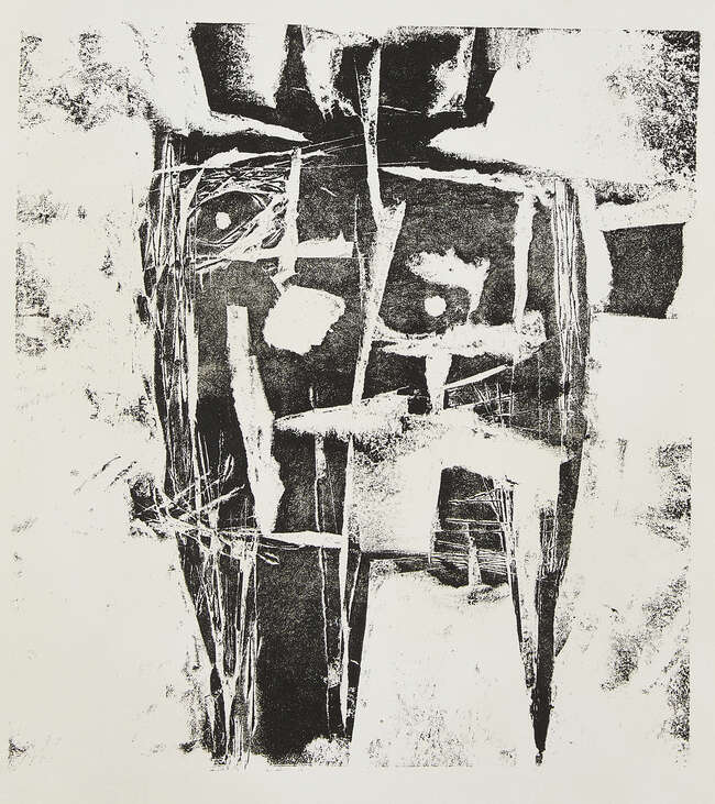 
	
		Henry Cliffe, 
		British 1919-1983- 
		Composition in blue and black; 
		lithograph...