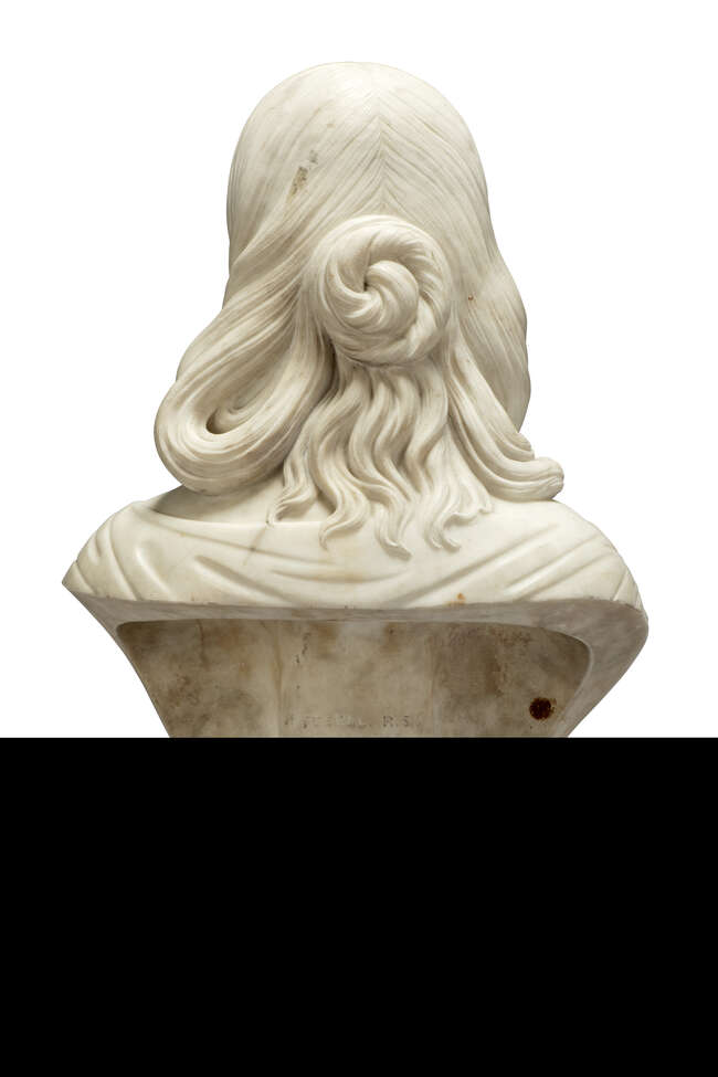 
	
		Sir John Robert Steell, Scottish, 1804-1892, a marble bust of a young woman, dated 1856,...
