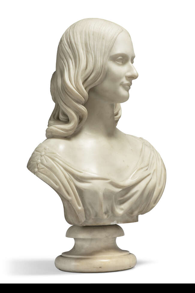 
	
		Sir John Robert Steell, Scottish, 1804-1892, a marble bust of a young woman, dated 1856,...