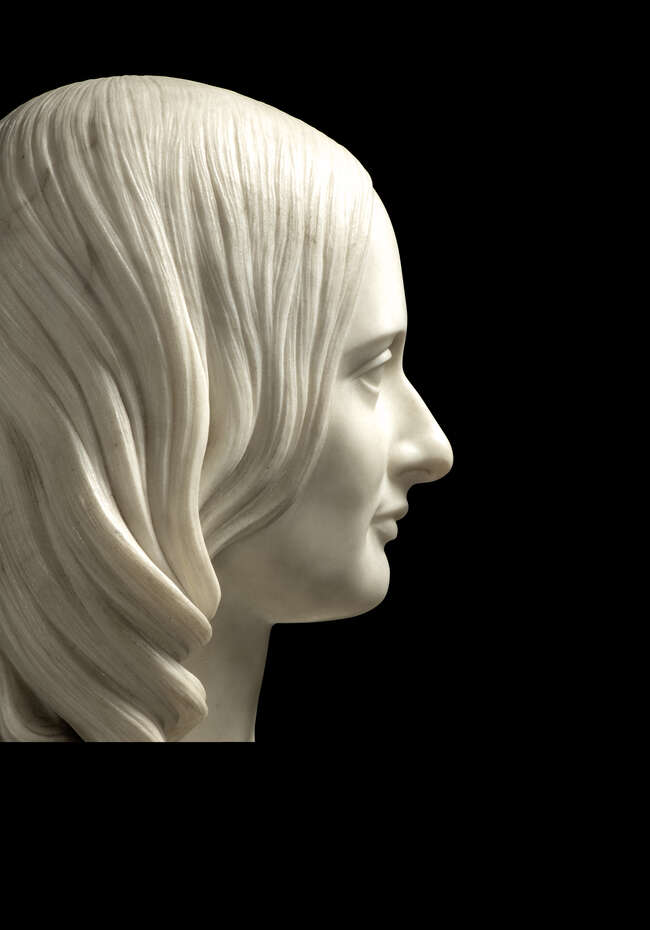 
	
		Sir John Robert Steell, Scottish, 1804-1892, a marble bust of a young woman, dated 1856,...