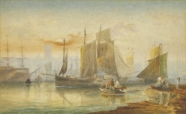 
	
		Abraham Hulk the Elder, 
		 
		Dutch 1813-1897- 
		 
		Shipping in calm waters;...