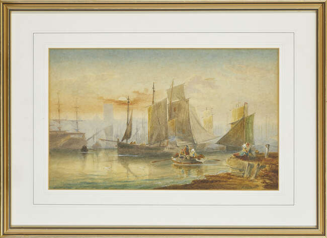 
	
		Abraham Hulk the Elder, 
		 
		Dutch 1813-1897- 
		 
		Shipping in calm waters;...