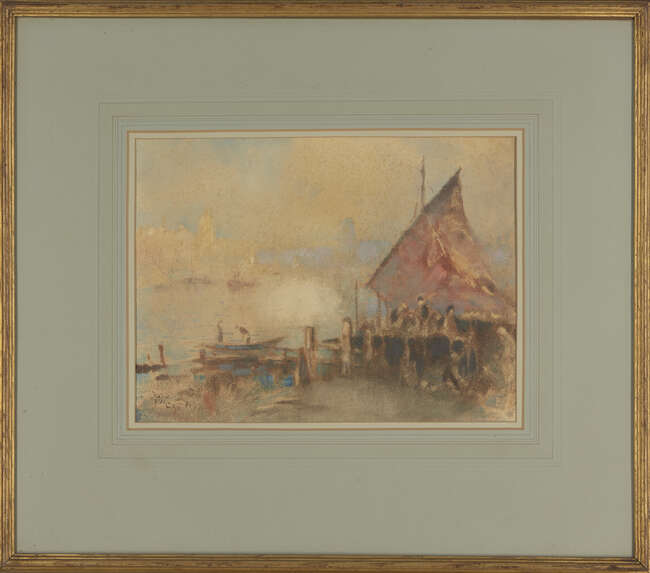
	
		Ruston Vicaji, 
		British/Indian 1856-c.1928 - 
		 
		Harbour scene; 
		 
		pastel...