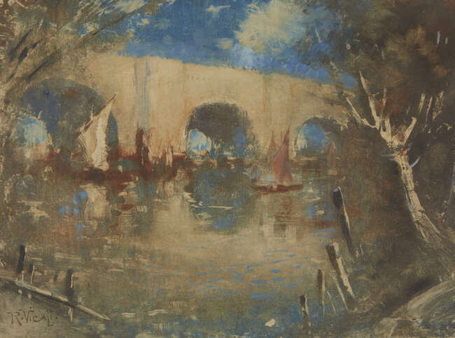 
	
		Ruston Vicaji, 
		British/Indian 1856-c.1928 - 
		 
		Harbour scene; 
		 
		pastel...