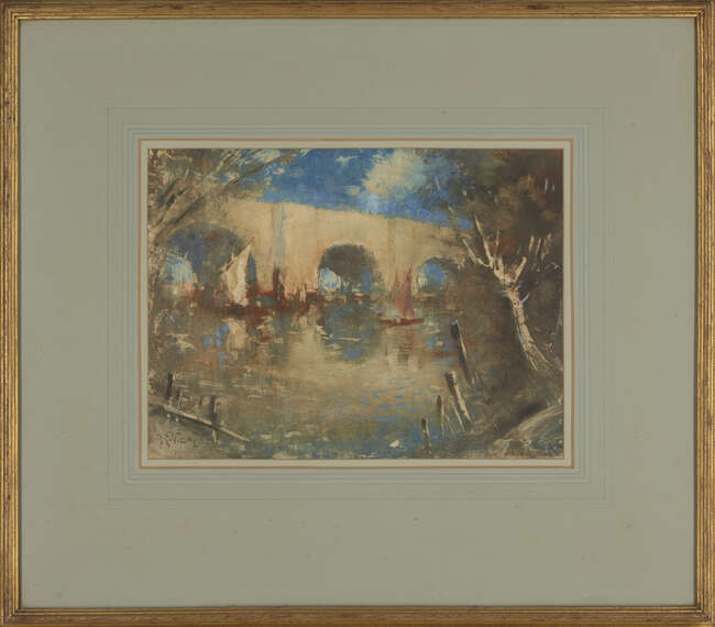 
	
		Ruston Vicaji, 
		British/Indian 1856-c.1928 - 
		 
		Harbour scene; 
		 
		pastel...