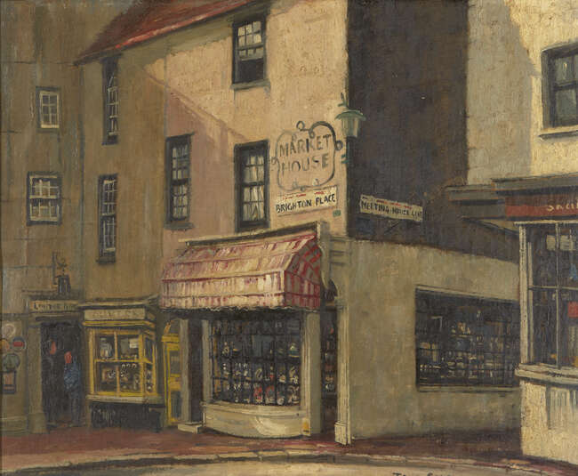 
	
		John Cole RBA ROI, 
		British 1903-1975 - 
		 
		In the Brighton Lanes;
		 
		oil...
