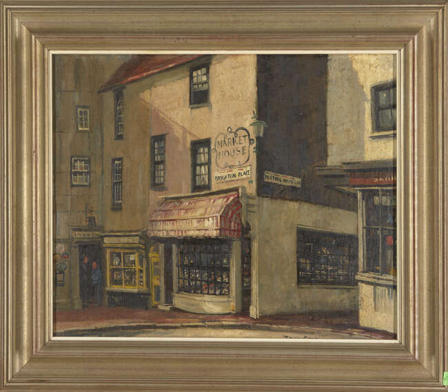 
	
		John Cole RBA ROI, 
		British 1903-1975 - 
		 
		In the Brighton Lanes;
		 
		oil...