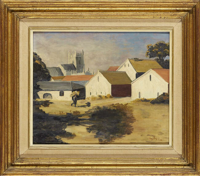 
	
		Ivy G. Dey, 
		British, active 20th century - 
		Farmyard, Belton, 1966; 
		 
		oil on...