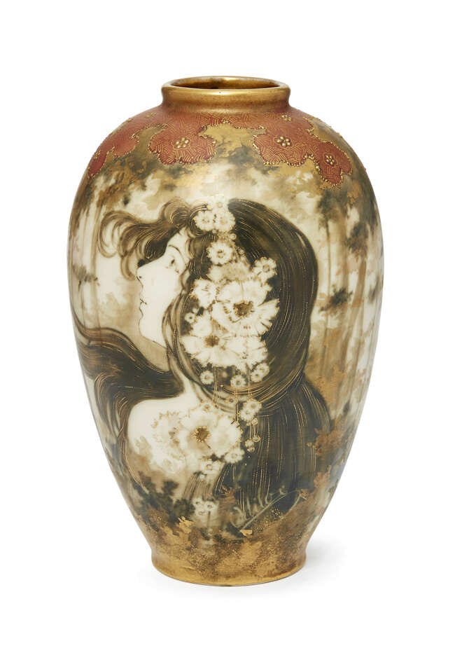 
	
		Amphora, &#39;Odilo&#39;, a Riessner Stellmacher & Kessel Art Nouveau porcelain vase painted by...