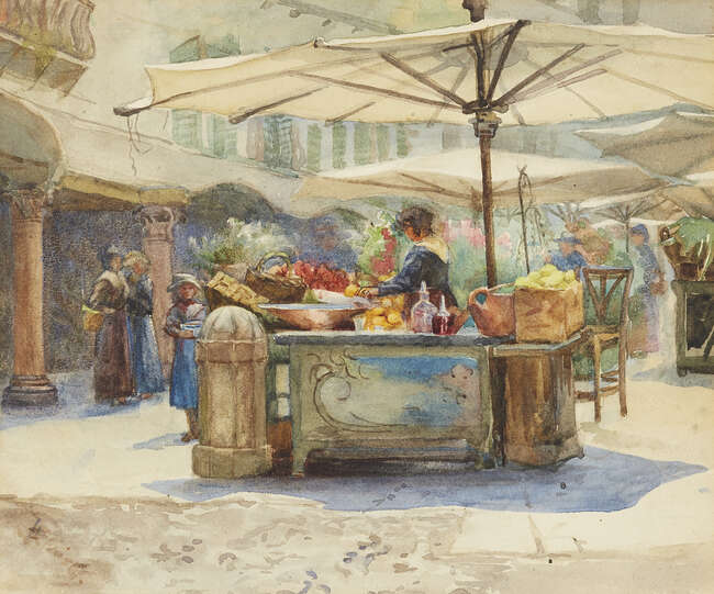 
	
		Flora MacDonald Reid, 
		Scottish 1861-1938 - 
		 
		The Market Place, Verona;...