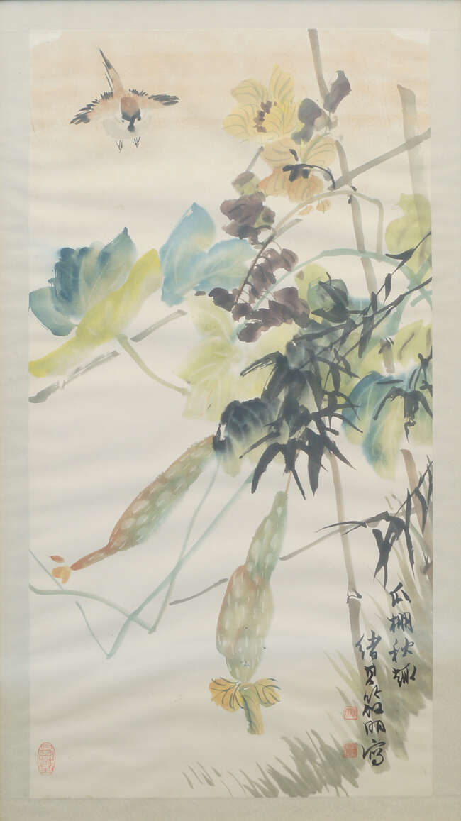 
	
		ANONYMOUS, 20th century Chinese School, ink and wash on paper, study of a bird amidst...