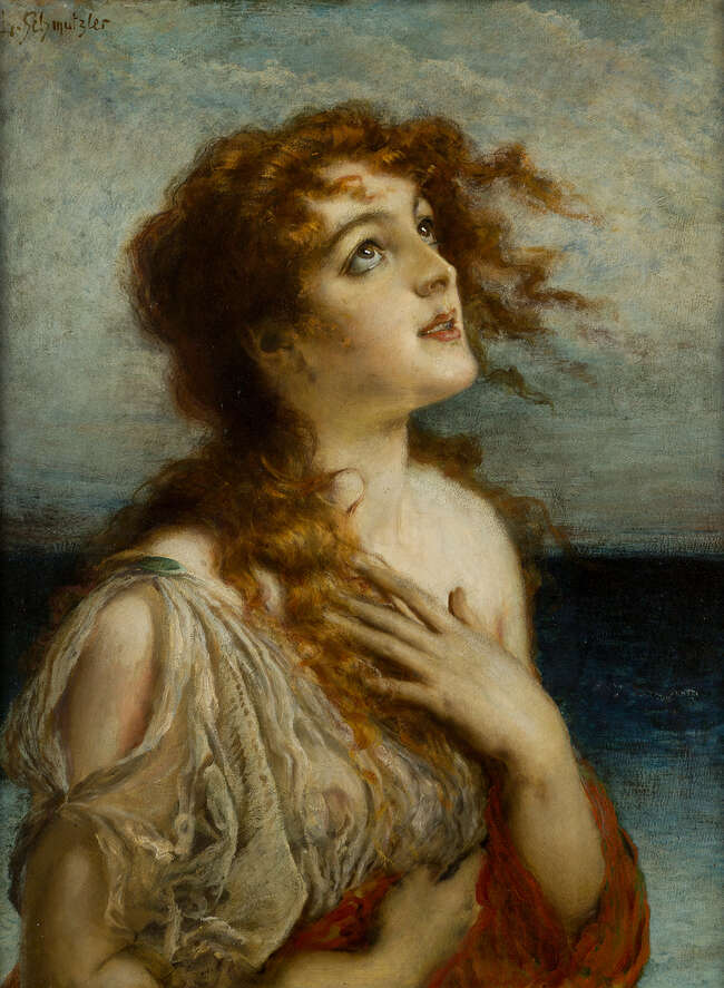 
	
		Leopold Schmutzler, 
		Austrian 1864-1941- 
		 
		A young beauty; 
		 
		oil on...