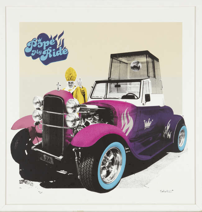
	
		STATIC, 
		British established 2006- 
		 
		Pope my ride, 2010; 
		screenprint in...