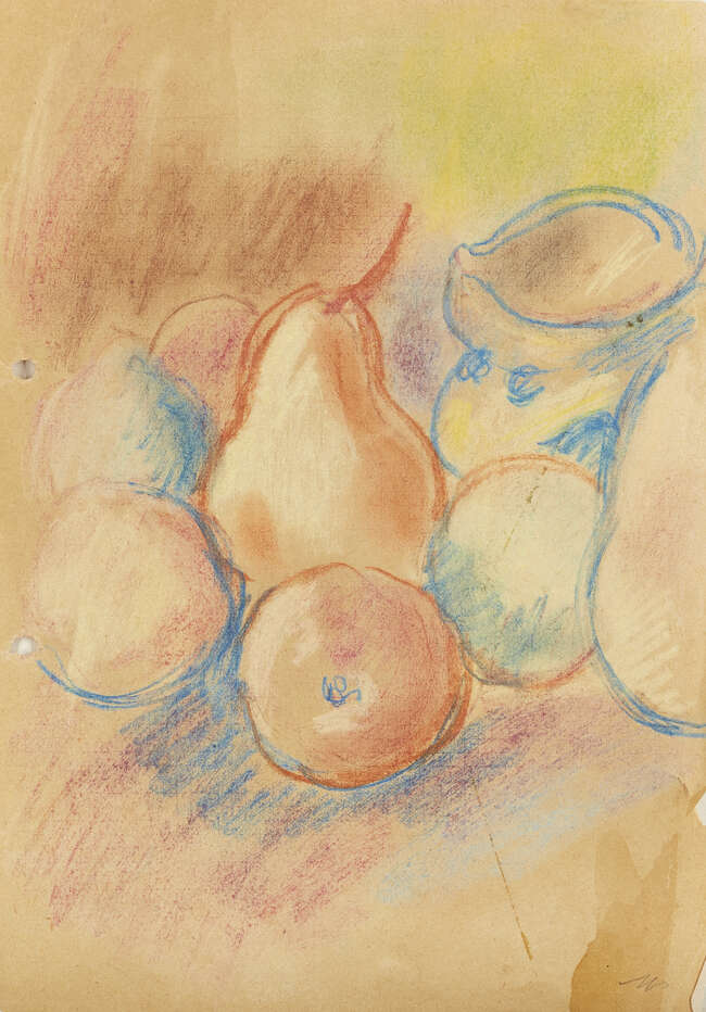 Sir Matthew Smith CBE, 
British 1879-1959 - 
 
Still life with pears; 
 
pastel on squared...