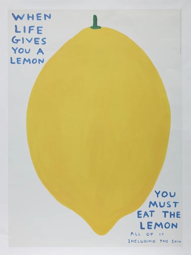 David Shrigley, British, b.1968
The chaos, and When life gives you a lemon..2021/22;
Two offset...