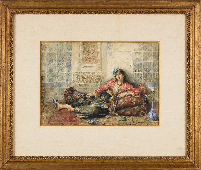 Vincenzo Loria (Italian, 1850-1939),Odalisque, 1880
Watercolour over pencil heightened with gum...