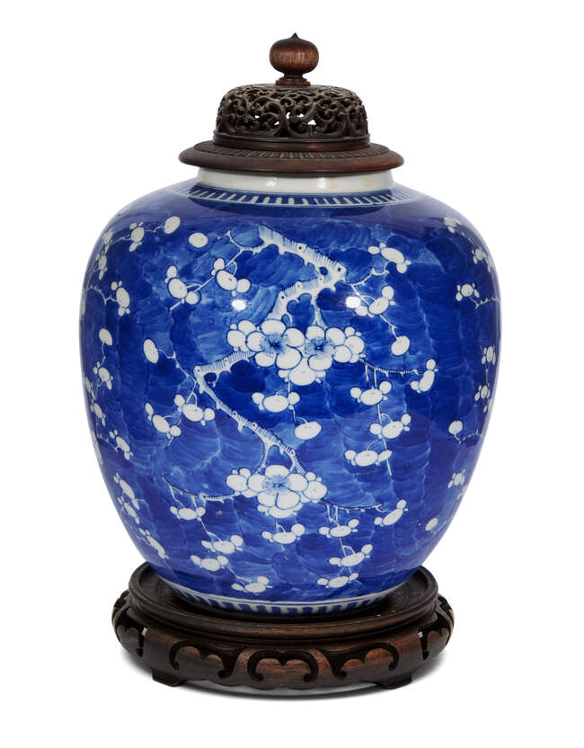 
	
		A large Chinese porcelain ginger jar, 19th century, painted in underglaze blue with...