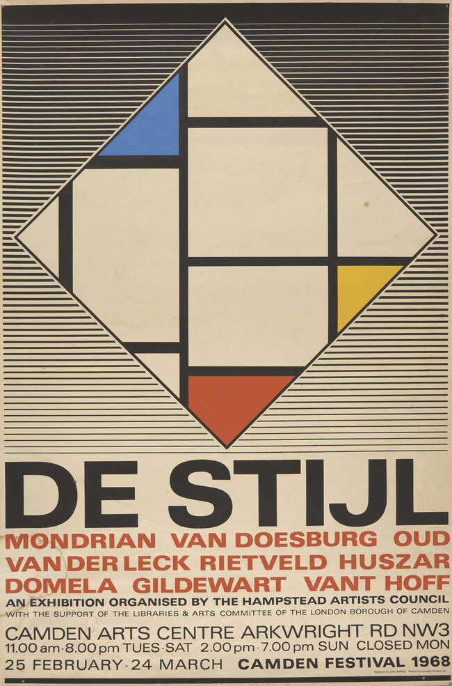 
	
		Camden Arts Centre,
		20th Century-
		 
		De Stijl, 1968;
		 
		screenprint poster in...