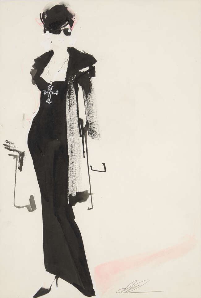 
	
		David Downton, 
		British 1959 - 
		 
		Fashion illustration, 2005; 
		 
		ink and...