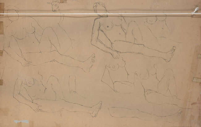 
	
		Bikash Bhattacharjee (Indian, 1940-2008), Untitled, reclining woman, pencil drawing on...