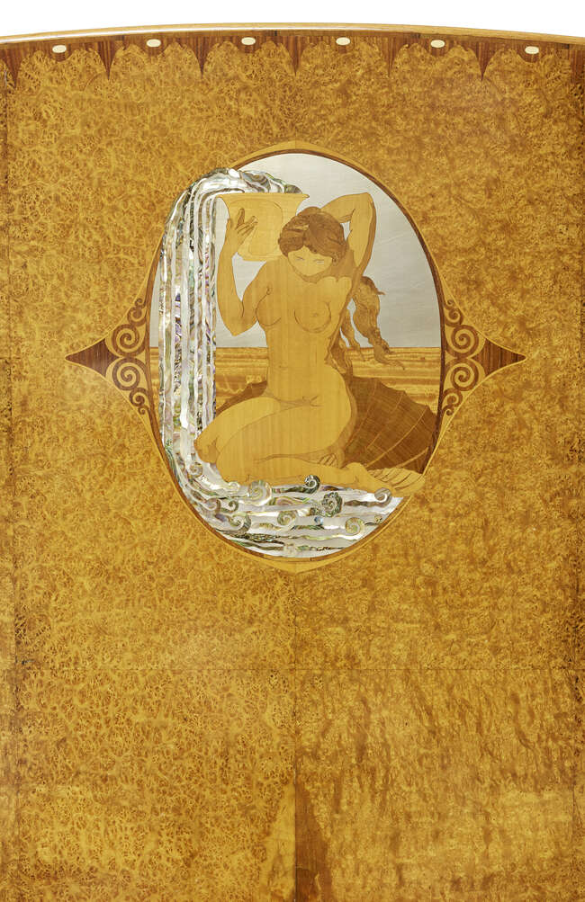 
	
		Paul Follot (1877-1941) Attributed, an Art Deco burr walnut and marquetry bedroom suite...