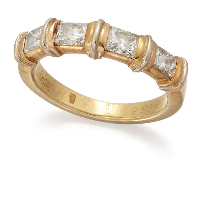 
	
		Cartier, a diamond half-eternity ring, by Cartier, set with princess-cut diamonds, signed...