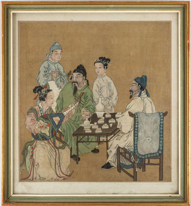 
	
		Three Chinese figurative paintings, 19th century, ink and colour on silk, depicting...