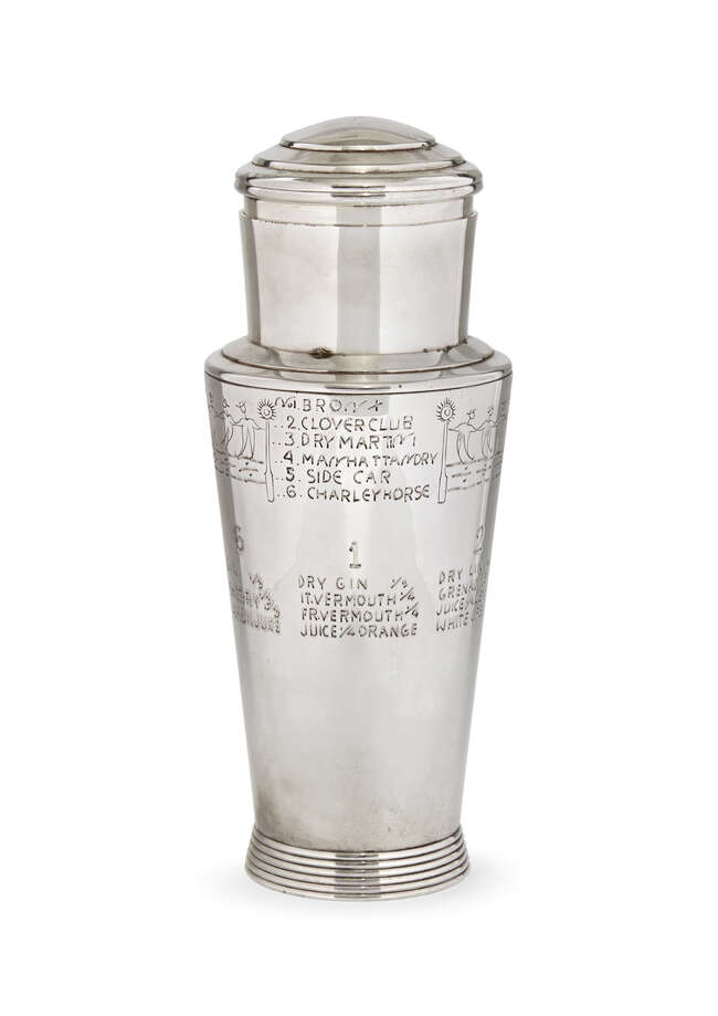 
	
		Keith Murray (1892-1981) Attributed, an Art Deco silver plated &#39;recipe&#39; cocktail...