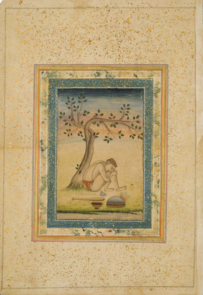 
	
		An album page: A sleeping dervish, Mughal India, late 18th-early 19th century, opaque...