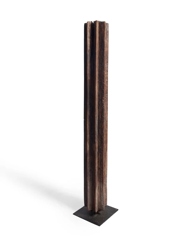 Unknown artist, 20th/21st century - Pillar; oak sculpture on metal base, H215 x W37.5 x D38...