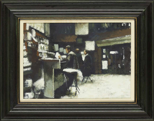 
	
		Clive McCartney, 
		British b.1960- 
		
		Bar in Busquito, Spain;
		 
		oil,...