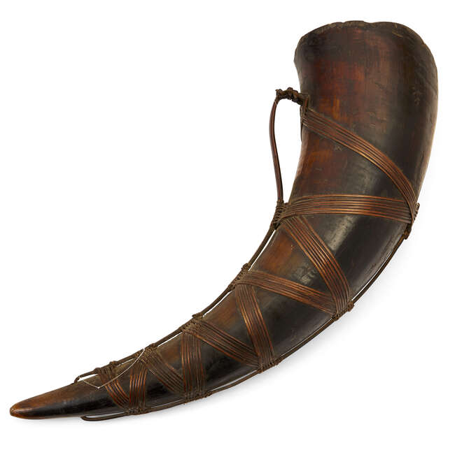 A Chang Naga Mithun horn rice beer drinking horn, Nagaland, India, early 20th century, 46cm...
